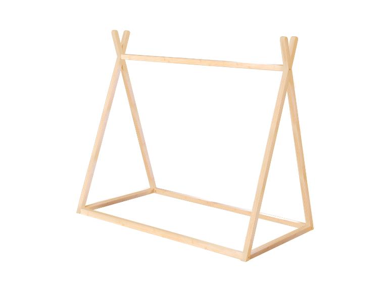 Support en bois pour vêtements ou jouets au design minimaliste.