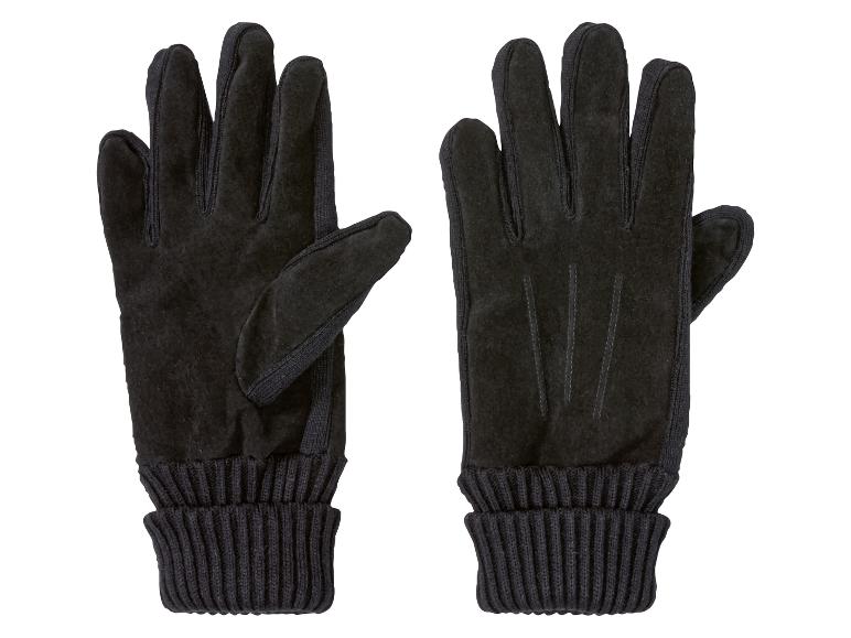 Deux paires de gants en cuir noir avec des poignets en tricot.