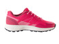 Une chaussure de course rose avec une semelle blanche.