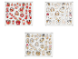 Trois ensembles de petites décorations de Noël en bois rouges, blanches et dorées.