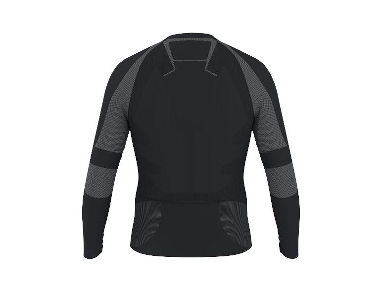 T-shirt fonctionnel noir à manches longues pour homme avec détails gris au dos.