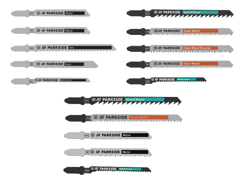 Assortiment de lames de scie Parkside pour le bois, le métal et l'aluminium.