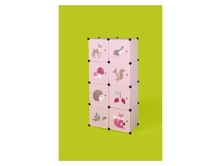 Unité de rangement modulaire rose avec illustrations d'animaux de la forêt et de la nature