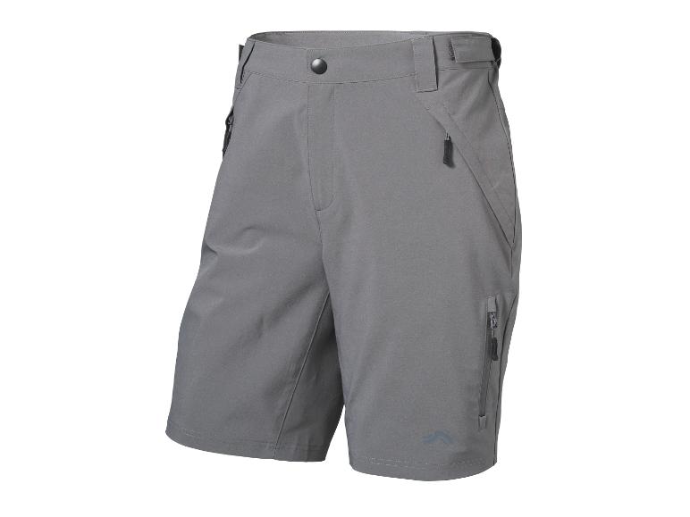 Shorts de sport gris pour homme avec fermetures éclair et taille ajustable.