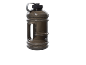 Bouteille d'eau gris foncé avec poignée et graduations, capacité de 2000 ml.
