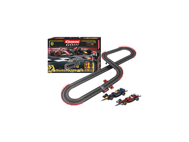 Circuit de course CARRERA Champion's Racing avec deux voitures de Formule 1 et boîte.