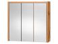 Miroir de salle de bain triple avec cadre en bois.
