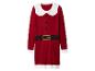 Robe pull rouge sur le thème du Père Noël avec col blanc, boutons noirs et ceinture.