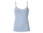 Débardeur bleu clair à fines bretelles avec décolleté en dentelle.