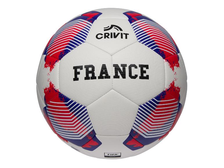 Ballon de football blanc avec des motifs rouges et bleus et le mot 'FRANCE'