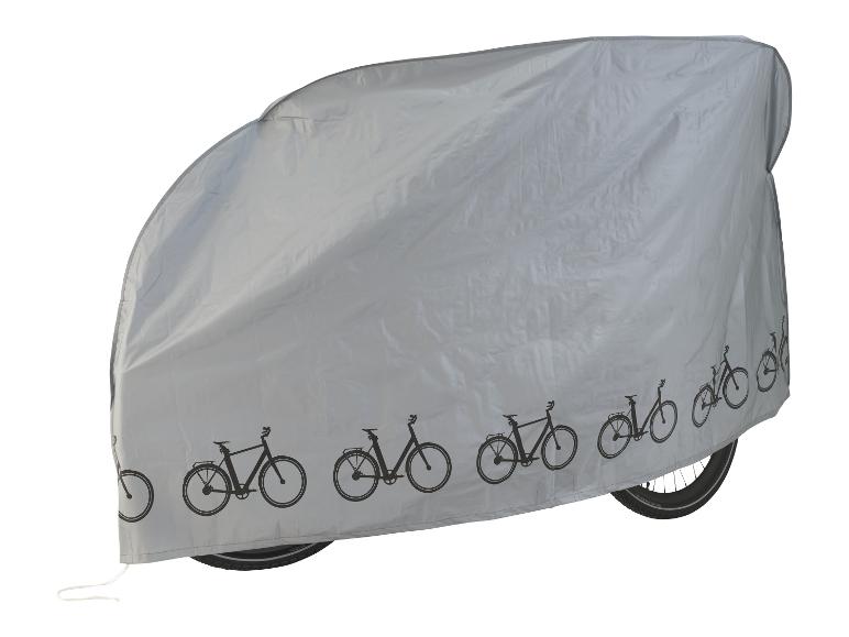 Housse de vélo grise avec des silhouettes de vélos.