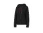 Un sweat-shirt noir à capuche et à fermeture éclair.