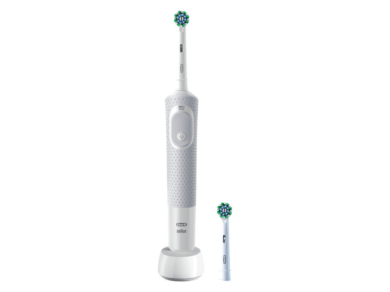 Une brosse à dents électrique Oral-B avec des têtes de brosse.