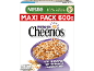Boîte de céréales pour petit-déjeuner avec un bol rempli de céréales et de lait, avec le texte « MAXI PACK 600G ».