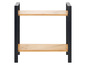 Une étagère en bois avec deux tablettes et un cadre en métal noir.