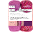 Deux écheveaux de fil à chaussettes 4 brins rose et multicolore avec instructions de tricot.