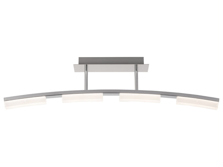 Plafonnier moderne et incurvé avec quatre ampoules LED.