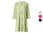Robe femme imprimé zèbre vert et blanc, col chemise et jupe à volants.