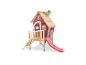Maisonnette de jeu en bois rouge avec toboggan et échelle