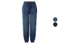 Jean jogger enfant bleu avec taille élastique et cordon de serrage.