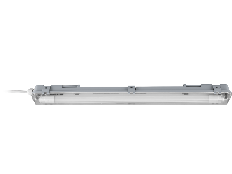Luminaire LED allongé, gris et transparent avec câble