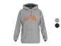 Sweat à capuche gris avec logo orange et poche avant.