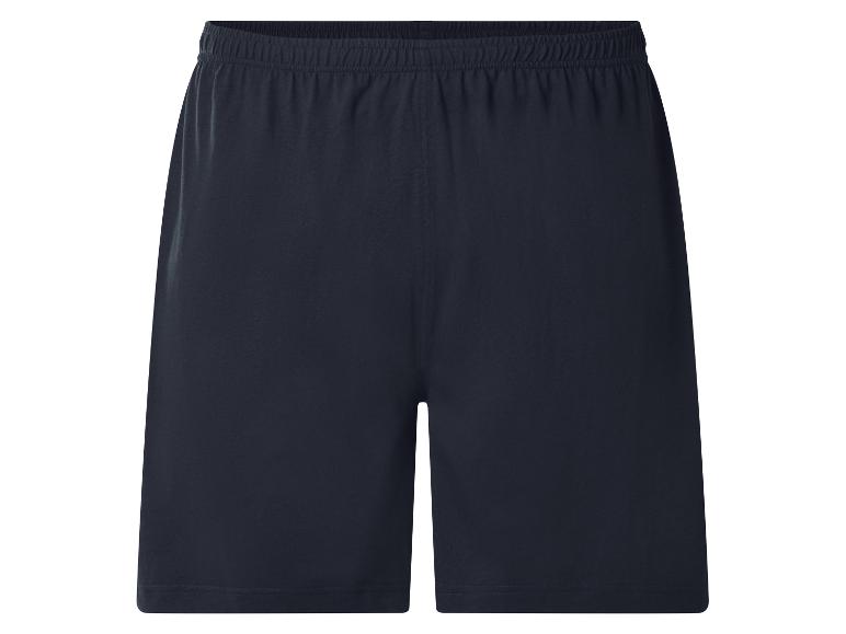 Short de sport bleu foncé avec taille élastique.