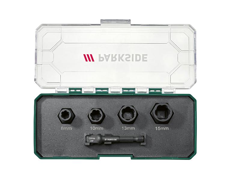 Kit d'extracteurs de vis endommagées Parkside avec douilles de 8, 10, 13 et 15 mm.