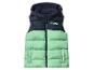 Gilet matelassé bicolore pour enfants en bleu marine et vert menthe avec motif de voiture