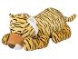 Peluche de tigre jaune et noir, allongé