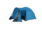 Une tente bleue avec auvent, idéale pour le camping.