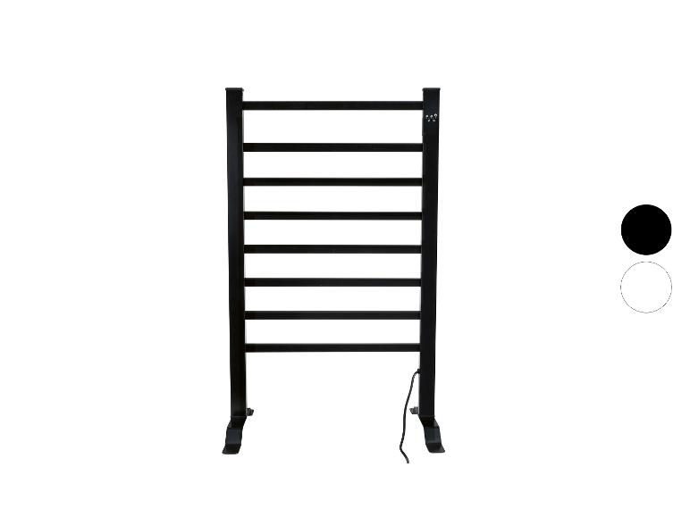 Sèche-serviettes électrique noir autoportant à huit barres avec commande numérique.