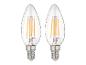 Deux ampoules LED à filament en forme de bougie avec culot E14