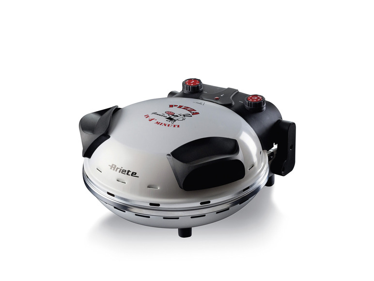 Un four à pizza Ariete blanc avec des boutons rouges