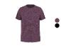 T-shirt de sport violet à manches courtes avec un petit logo sur la poitrine, avec des échantillons de couleur.