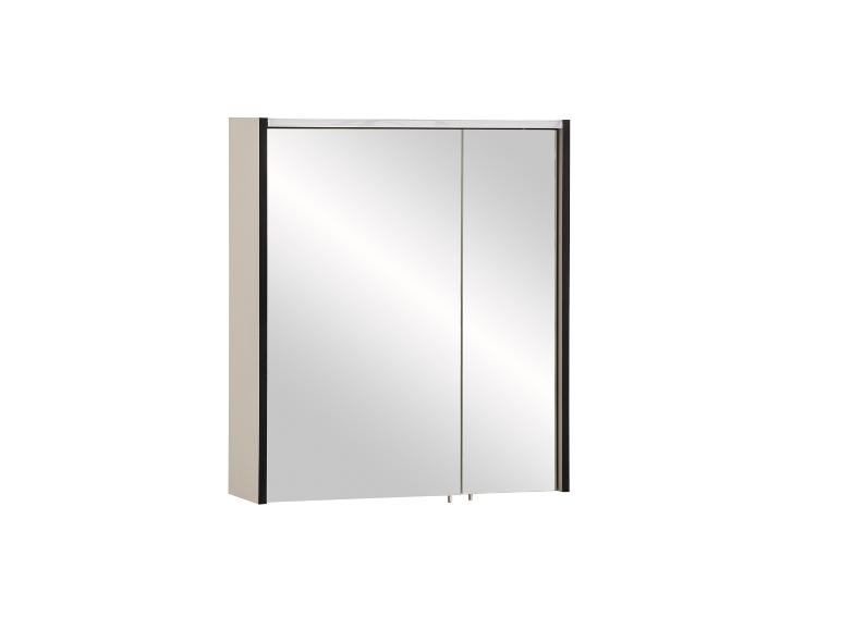 Armoire à pharmacie blanche avec deux portes miroir et bords noirs