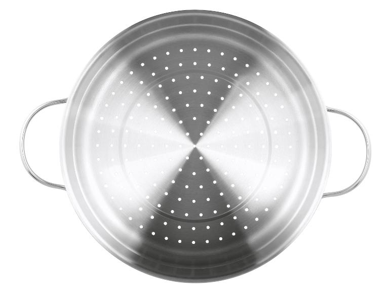 Insert de cuisson vapeur en métal avec poignées, vue de dessus.