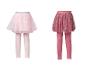 Deux ensembles leggings et jupes en tulle pour enfants : rose clair et rose foncé à pois argentés.