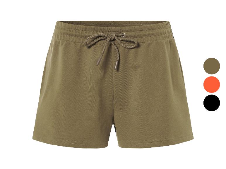 Shorts en molleton à cordon, disponibles en kaki, orange et noir.