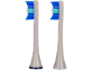 Deux têtes de brosse à dents, l'une avec des poils bleus et turquoises, l'autre avec des poils bleus et turquoises.