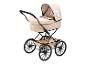 Poussette de poupée beige avec cadre et roues noirs