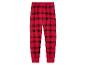 Pantalon de pyjama rouge à carreaux noirs.