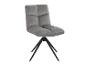 Chaise rembourrée grise avec dossier et assise matelassés sur une base en métal noir.