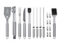 Accessoires de barbecue, comprenant une spatule, une pince, une brosse et une brochette.