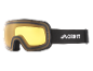 Masque de ski noir avec verres jaunes et sangle élastique noire.
