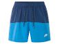 Shorts de bain bicolores bleu marine et bleu clair.