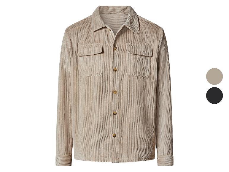 Chemise en velours beige, disponible aussi en noir.