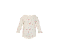 Body bébé à manches longues avec imprimé floral coloré sur fond crème.
