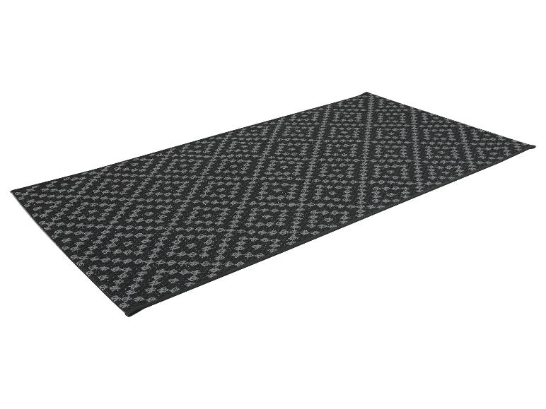 Tapis de couloir noir avec un motif géométrique gris.