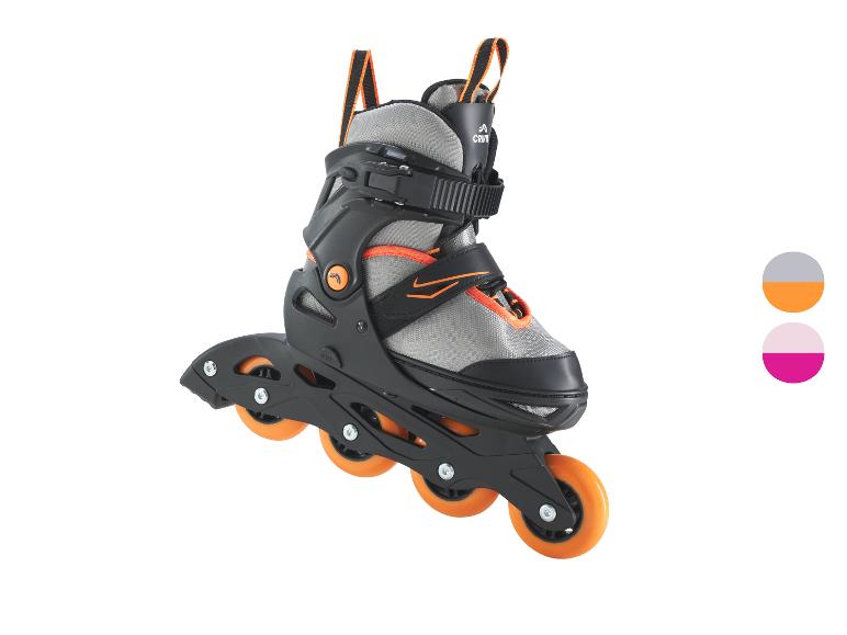 Rollers en ligne noirs et orange avec taille ajustable et détails gris.
